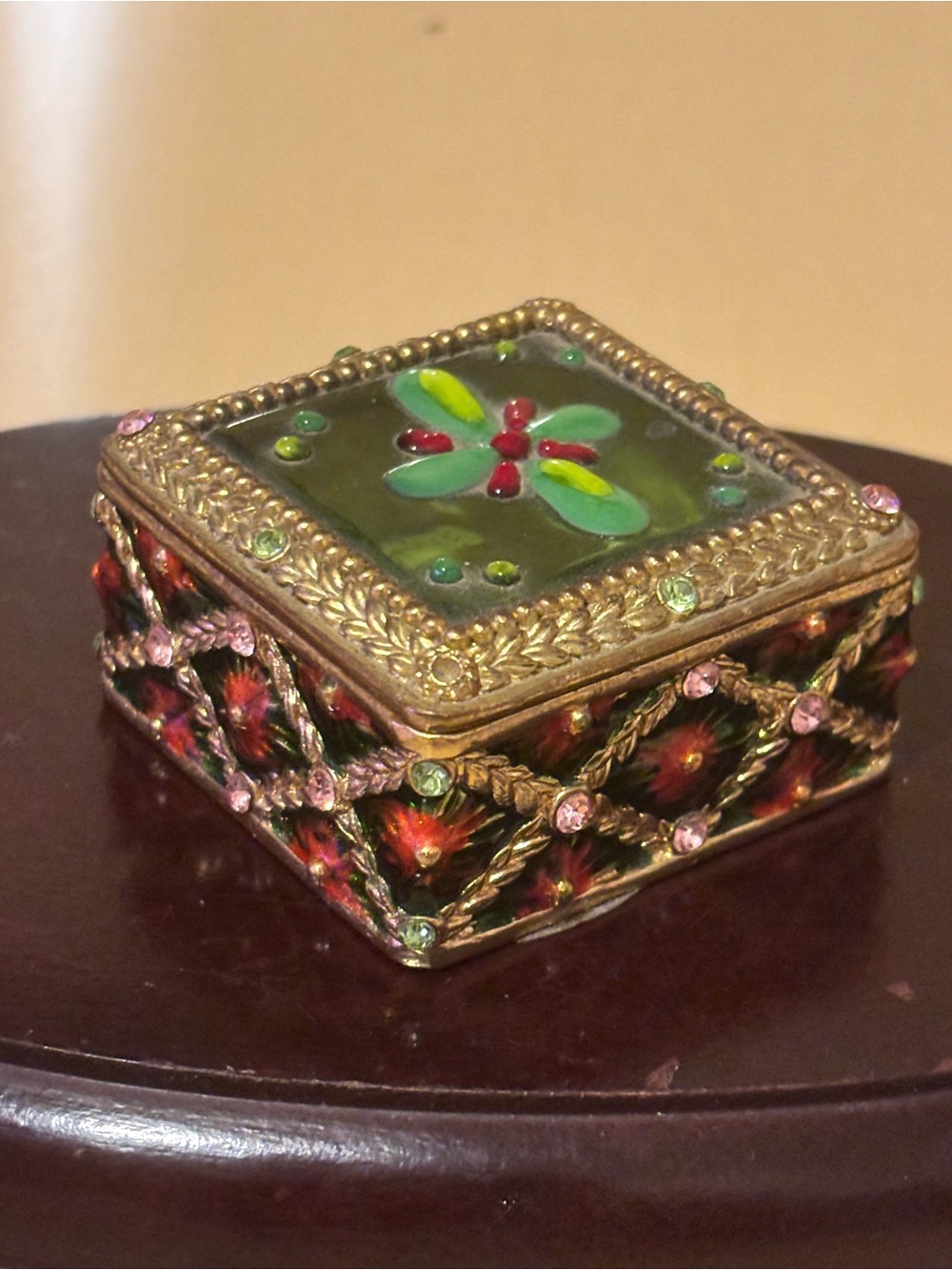 Small Square Enamel Metal Trinket Box
